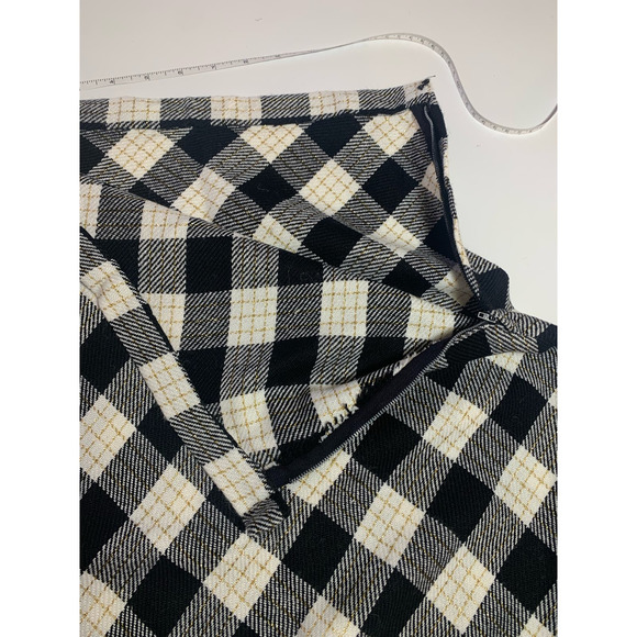 Vintage 70s Black White Check Plaid Maxi Skirt Handmade Tartan Medium Large - Picture 9 of 10